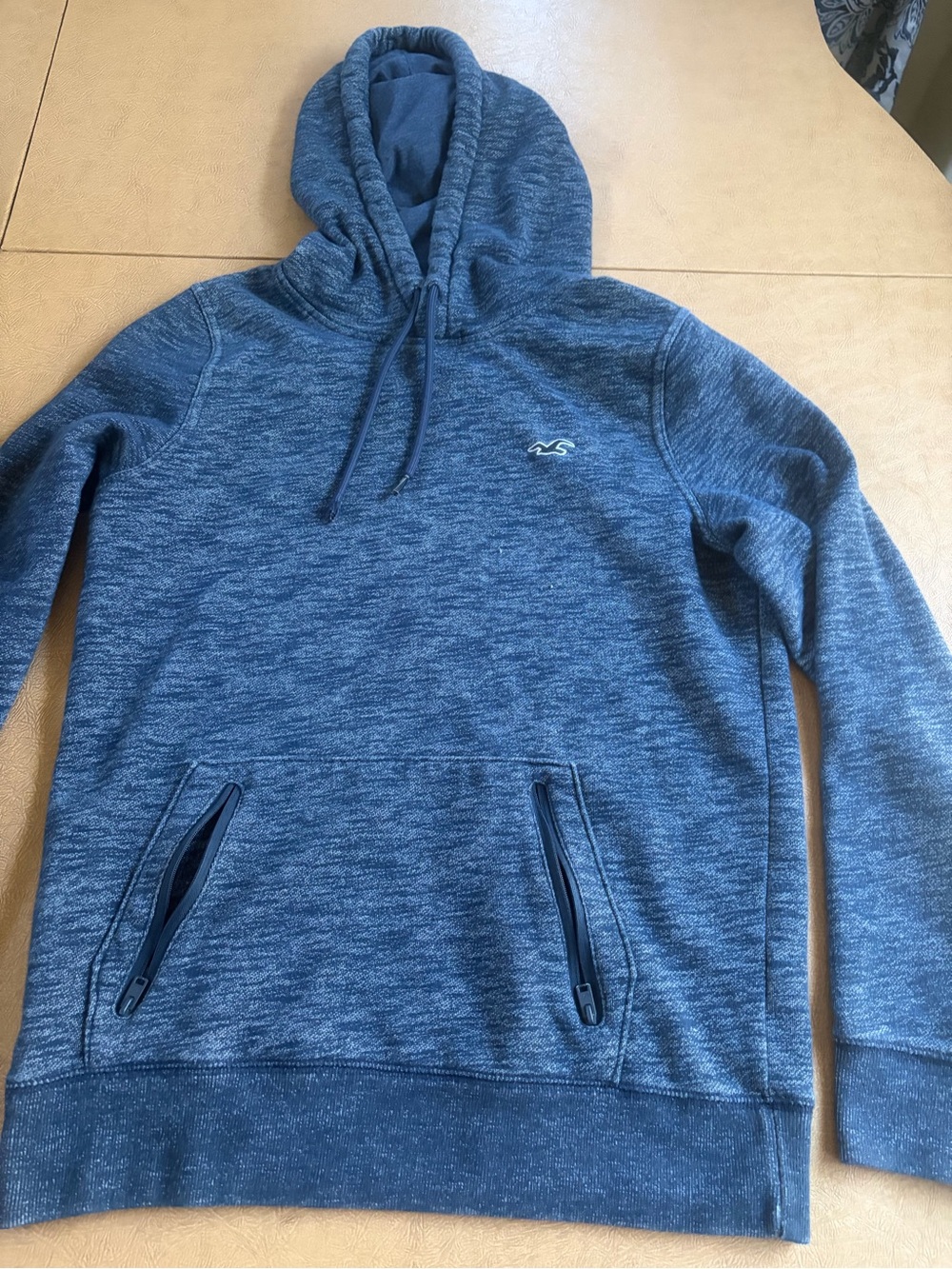 Hollister Heathered Navy Hooded Pullover with Zip Pockets